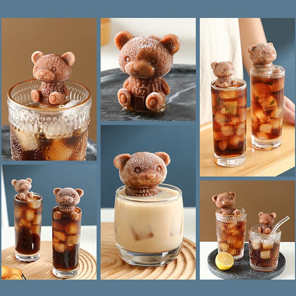 Bear Ice Molds 2 Pack - Silicone Ice Cube Tray - Handmade Cute 3D Ice Cubes - DIY Beverage Iced Coffee Juice Cocktail (Color : Rose, Size : Small)