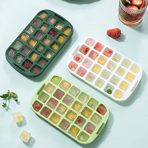 Silicone Ice Cube Tray with Lid and Storage Bin, Square Ice Tray for Freezer, 2 Pack Ice Cube Molds Set, Stackable Ice Trays with Covers for Drink, Cocktails, Whiskey (Color : Fruit Green)