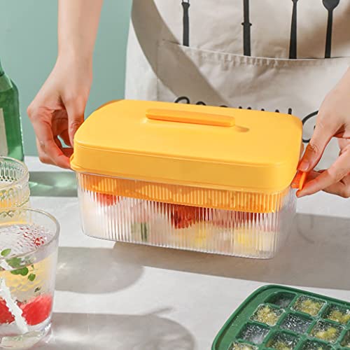 32-Ice Cube Trays, Silicone Ice Cube Tray with Lid and Storage Bin, Ice Cube Molds for Chingling Cocktail and Milk Tea, Easy Release (Color : Yellow)