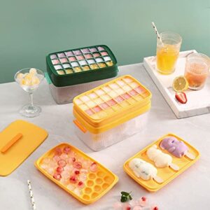 32-Ice Cube Trays, Silicone Ice Cube Tray with Lid and Storage Bin, Ice Cube Molds for Chingling Cocktail and Milk Tea, Easy Release (Color : Yellow)