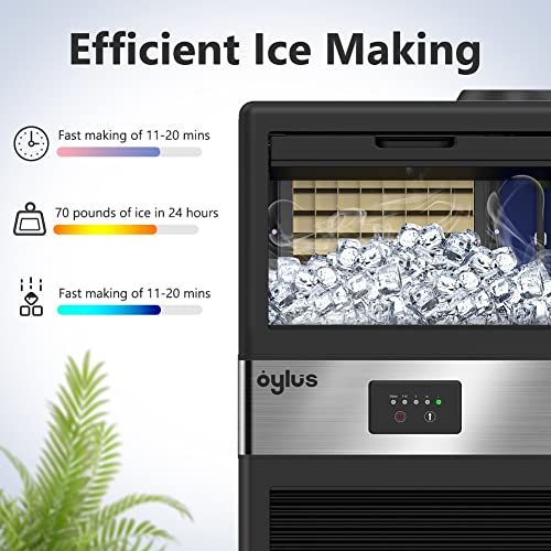 Electric Ice Maker, Commercial Ice Machine,70Lbs/Day, Stainless Steel Ice Machine with 10 Lbs Capacity, Ideal for Restaurant, Bars, Home and Offices, Includes Scoop