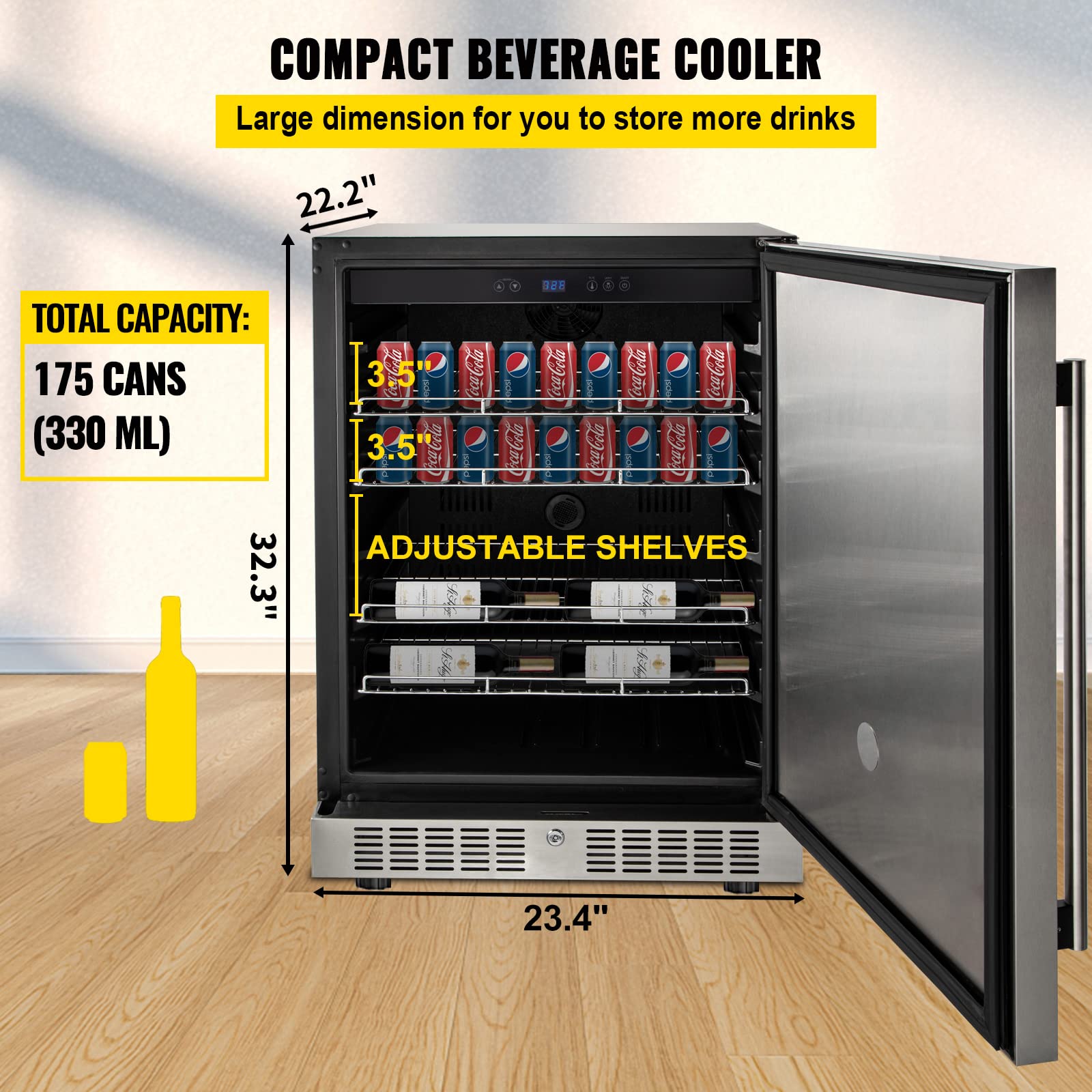 VEVOR Built-in Beverage Cooler, 5.3 cu.ft. Stainless Steel Beverage Refrigerator w/Embraco Compressor (Silver)