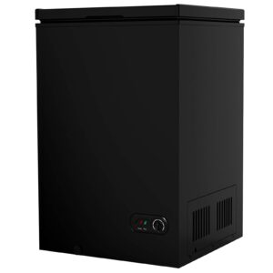 coolhome 3.5 cubic feet chest freezer with removable basket, from 6.8℉ to -4℉ free standing compact fridge freezer for home/kitchen/office/bar (black, 3.5 cubic feet)