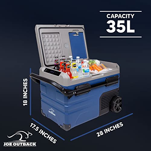 Portable Refrigerator Freezer - 3-in-1 Car Cooler - 35L/37 Quart Capacity Blue Portable Cooler w/Dual Freezer - Strong Compressor Car Refrigerator for Travel, RV Camping, Boats, & Outdoors (-4℉ ~68℉)