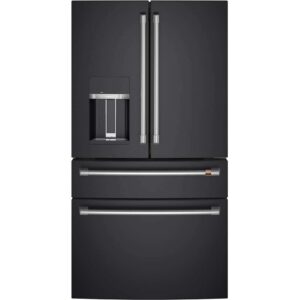 cafe cve28dp3nd1 27.8 cu. ft. smart 4-door french door refrigerator in matte black, fingerprint resistant and energy star