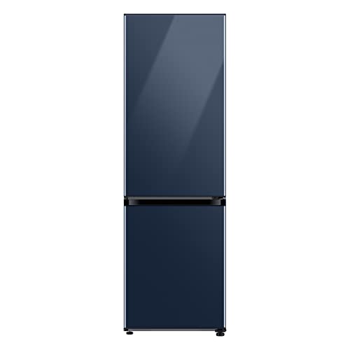 SAMSUNG 12.0 Cu Ft BESPOKE Compact Refrigerator w/ Bottom Freezer, Flexible Slim Design for Small Spaces, Even Cooling, Reversible Door, LED Lighting, Energy Star Certified, RB12A300641/AA, Navy Glass