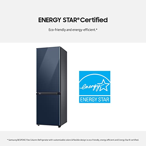 SAMSUNG 12.0 Cu Ft BESPOKE Compact Refrigerator w/ Bottom Freezer, Flexible Slim Design for Small Spaces, Even Cooling, Reversible Door, LED Lighting, Energy Star Certified, RB12A300641/AA, Navy Glass