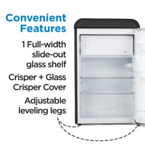 Commercial Cool CCRR4LB 4.0 Cu. Ft Freezer, Vintage Style 1 Slide-Out Glass Shelf and Crisper Cover, Retro Fridge,Black Refrigerator