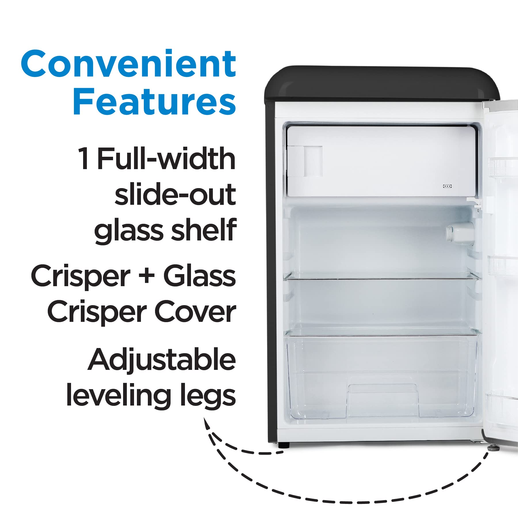 Commercial Cool CCRR4LB 4.0 Cu. Ft Freezer, Vintage Style 1 Slide-Out Glass Shelf and Crisper Cover, Retro Fridge,Black Refrigerator