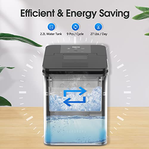 VECYS Pellet Ice Maker Machine, 9 Bullet Ice Cubes Ready in 8 Mins 26LBS in 24 Hours, Self-Clean 2.2L Portable Ice Maker with Ice Scoop and Basket, Great for Bar, Party, Black