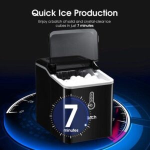 Ice Maker for Countertop, 26lbs Ice Cubes in 24Hrs, 9 Ice Cubes Ready in 7mins, Portable Electric Ice Maker with LED Indicator Lights, Ice Scoop and Basket Home Office Bar Party, Black (KCCP217ABUS)