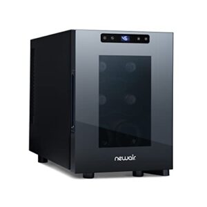 newair shadow-t series wine cooler refrigerator | 6 bottle | countertop mirrored compact wine cellar with triple-layer tempered glass door | vibration-free & ultra-quiet thermoelectric cooling