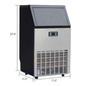 Smad Commercial Ice Maker 100 LBS/24H Under Counter Ice Maker Machine 45PCS/11-20Mins Self Clean 33LBS Ice Storage Freestanding Stainless Steel Ice Maker Ideal for Bar Coffee Shop or Restaurant