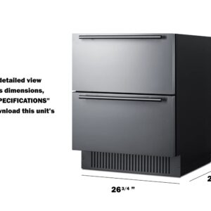 Summit Appliance SPR275OS2D 27" Wide 2-Drawer All-Refrigerator, 4.83 cu.ft; Stainless Steel Drawers; Wweatherproof; Frost-free; LED Lighting; Digital Thermostat; Drawer Dividers