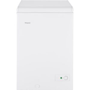 hotpoint chest freezer | 3.6 cubic ft. | complete with quick defrost drain, freezer organizer basket & adjustable thermostat | upright freezer for the kitchen, garage, or basement | white