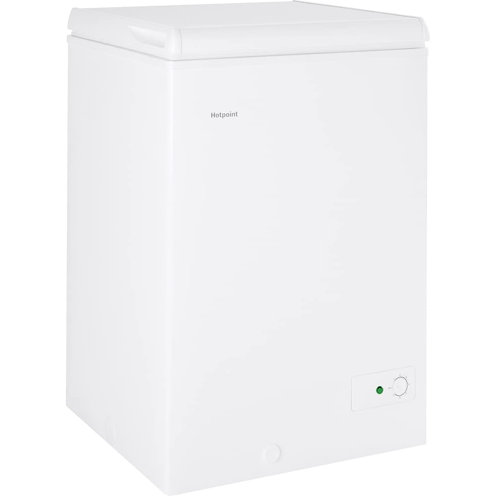 Hotpoint Chest Freezer | 3.6 Cubic Ft. | Complete With Quick Defrost Drain, Freezer Organizer Basket & Adjustable Thermostat | Upright Freezer for the Kitchen, Garage, or Basement | White