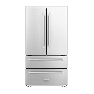 z line kitchen and bath zline 36" 22.5 cu. ft freestanding french door refrigerator with ice maker in fingerprint resistant stainless steel (rfm-36)