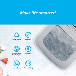 Portable Ice Maker Machine for Countertop, Ice Cube Makers, Electric Ice Maker Make 26 lbs ice in 24 hrs,Ice Cube Ready in 6-8 Mins with Ice Scoop and Basket for Home/Office/Bar (Sliver)