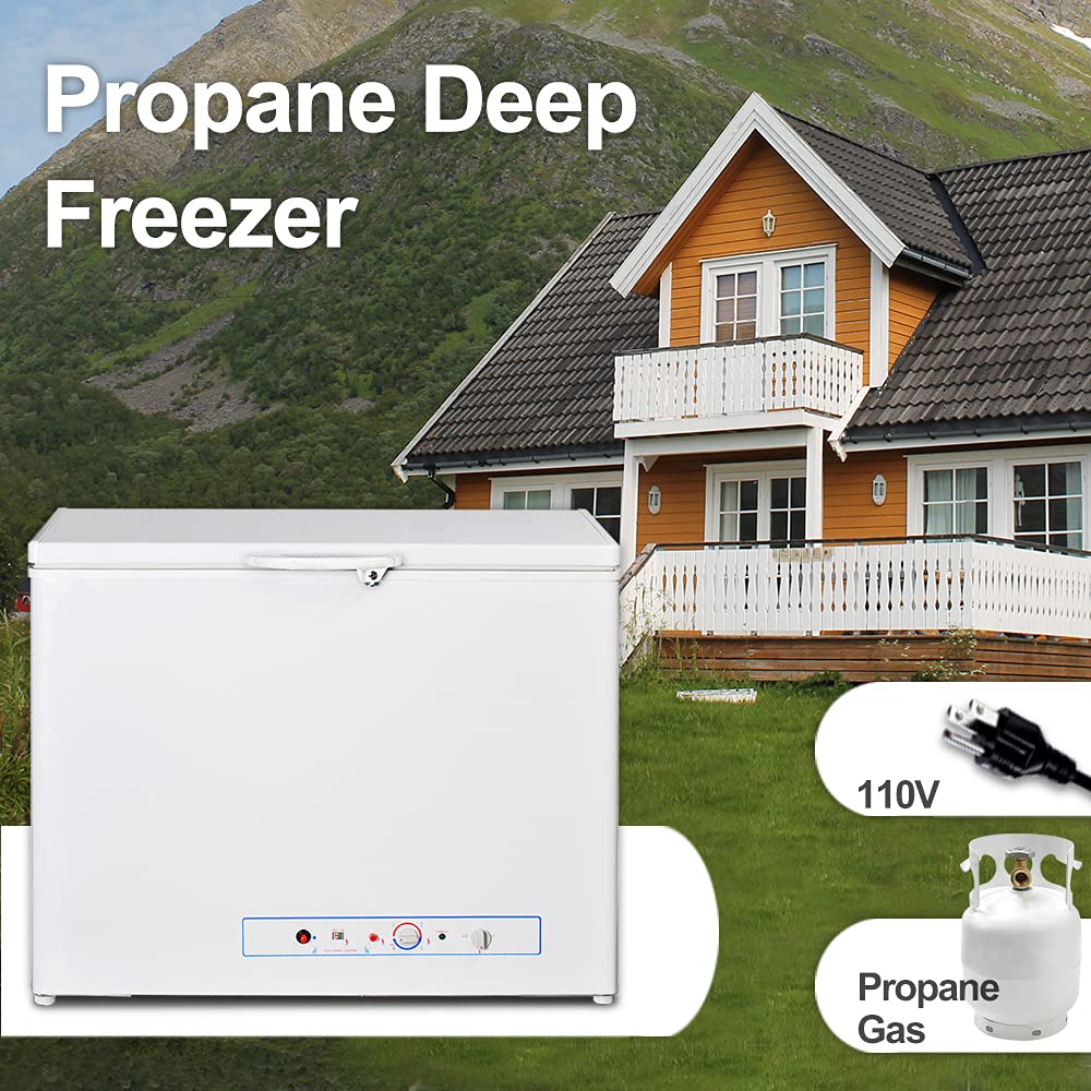 SMETA Propane Freezer Gas/Electric 110v Propane Chest Freezer Outdoor RV Refrigerator Off-grid Living Life Lockable Absorption 2Wway Deep Freezer for Camper Van, Large Capacity 7.1 Cu.Ft, White