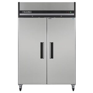 duura dvr2 stainless steel 54-inch 2-door commercial top mounted condenser, 49 cubic feet, silver, reach-in refrigerator
