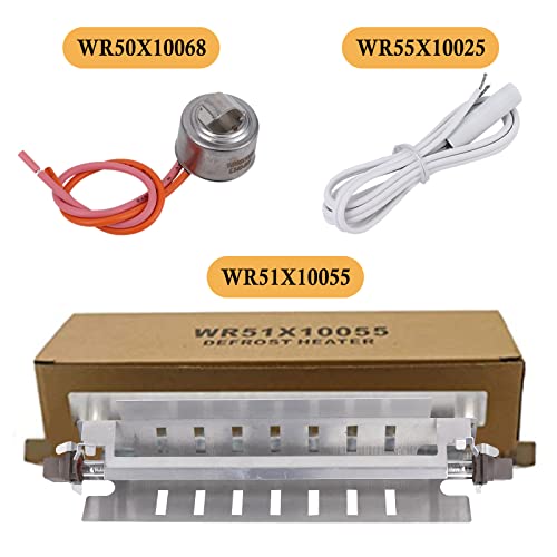 WR51X10055 Refrigerator Defrost Heater Kit Refrigerator Temperature Sensor WR55X10025 Defrost Thermostat WR50X10068 Compatible for General Electric Hotpoint Refrigerator Replaces WR51X10030 AP3183311