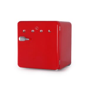commercial cool 1.6 cu. ft, vintage style, retro fridge with 1 slide-out wire shelf & bin storage, small refrigerator with freezer, red