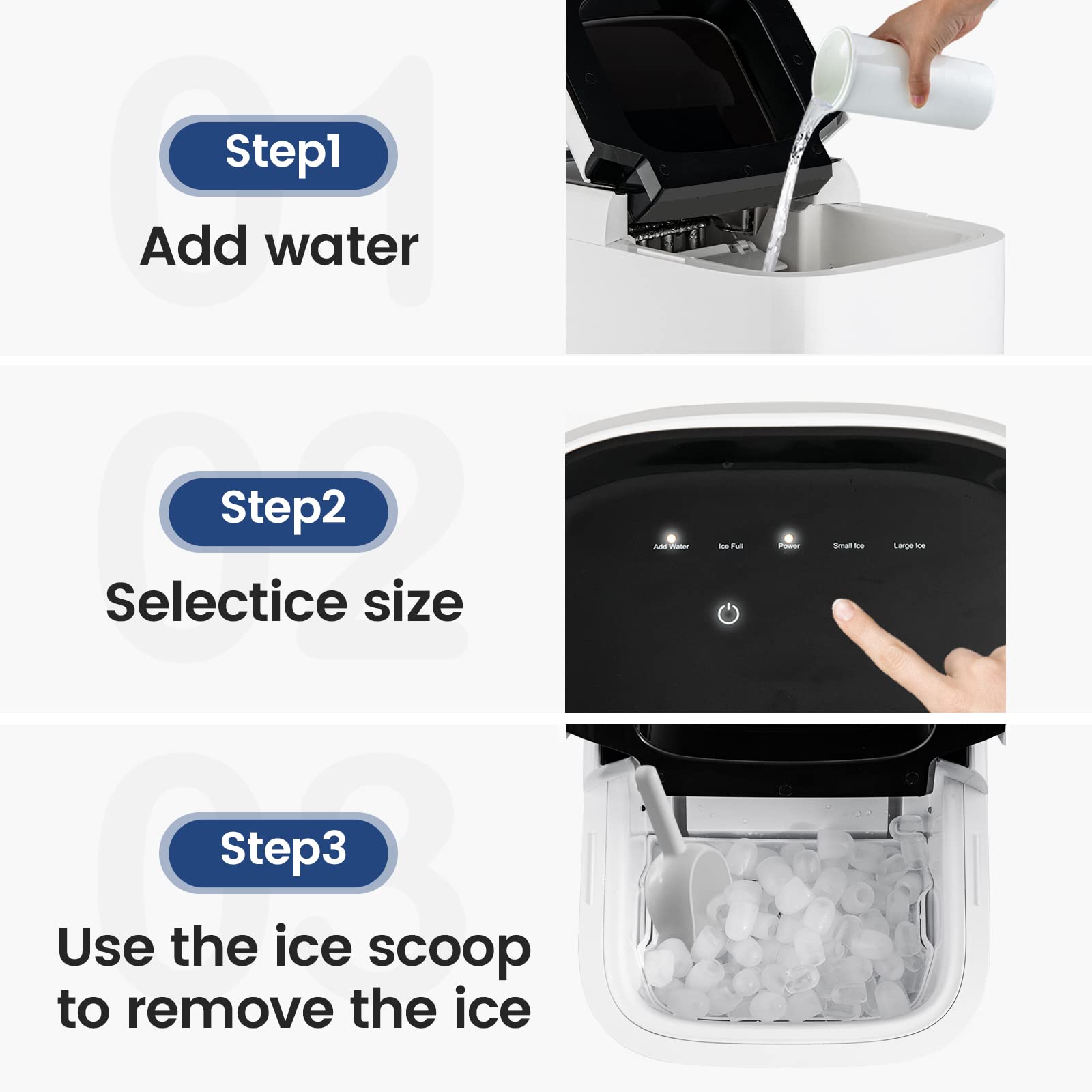 CHEFJOY Table Top Ice Maker, Ice Maker Machine for Home, 36LBS Ice Cube Per Day, 6-8Min Ice Making Time, 30 Mins Self-Cleaning, Small Bullet Ice Maker, Dual Lid Design