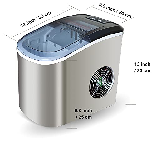 Angel Canada Stainless Steel Portable Ice Maker Compact Countertop with Panoramic View Window, Ice Cube Machine, Bullet Cubes in S/L Size 26 lb/24H for Home Office Party, Boat RV
