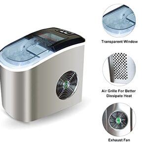 Angel Canada Stainless Steel Portable Ice Maker Compact Countertop with Panoramic View Window, Ice Cube Machine, Bullet Cubes in S/L Size 26 lb/24H for Home Office Party, Boat RV