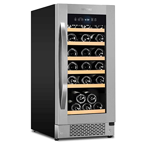 SIPMORE 【Upgraded】 Wine Cooler Built-in Multi-Size Bottle, TS-1 series Wine refrigerator, Double-Layer Tempered Glass Door, Stainless Steel, Front Ventilation (15 Inch 32 Bottles)