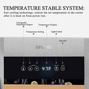 SIPMORE 【Upgraded】 Wine Cooler Built-in Multi-Size Bottle, TS-1 series Wine refrigerator, Double-Layer Tempered Glass Door, Stainless Steel, Front Ventilation (15 Inch 32 Bottles)