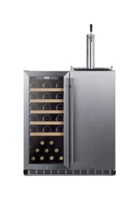 summit appliance swbc3041 30" wide built-in undercounter indoor/outdoor combination dual zone wine cellar/kegerator with tapping equipment, digital thermostat, adjustable shelving, beer dispenser