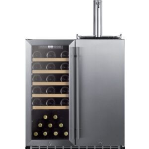 Summit Appliance SWBC3041 30" Wide Built-in Undercounter Indoor/Outdoor Combination Dual Zone Wine Cellar/Kegerator with Tapping Equipment, Digital Thermostat, Adjustable Shelving, Beer Dispenser