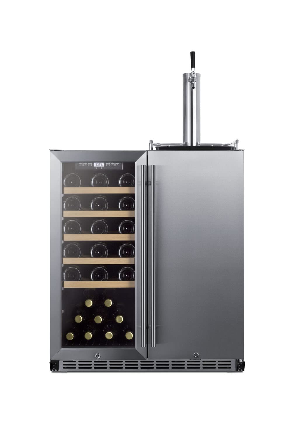 Summit Appliance SWBC3041 30" Wide Built-in Undercounter Indoor/Outdoor Combination Dual Zone Wine Cellar/Kegerator with Tapping Equipment, Digital Thermostat, Adjustable Shelving, Beer Dispenser