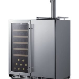 Summit Appliance SWBC3041 30" Wide Built-in Undercounter Indoor/Outdoor Combination Dual Zone Wine Cellar/Kegerator with Tapping Equipment, Digital Thermostat, Adjustable Shelving, Beer Dispenser