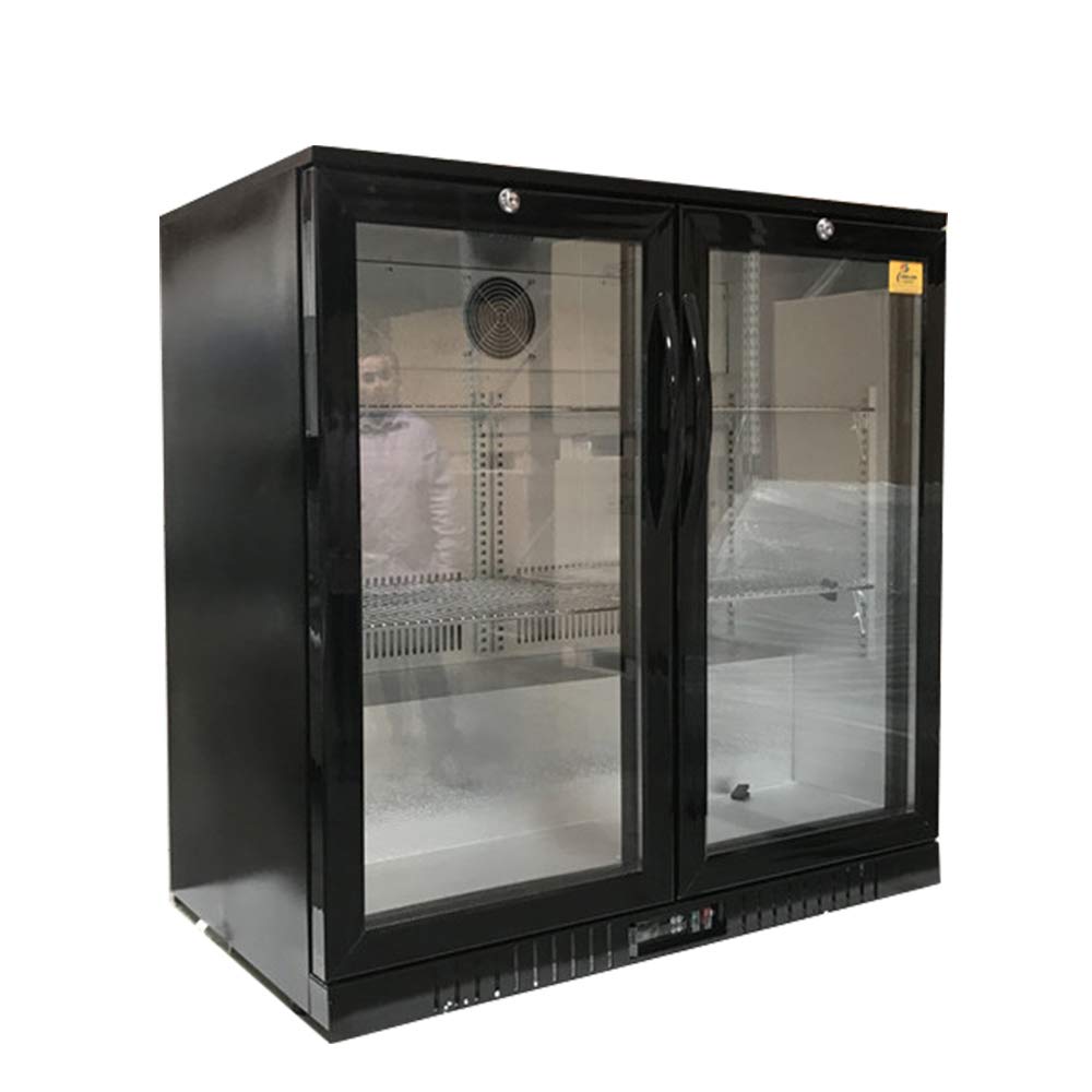 COOLER DEPOT Beer Back Bar Cooler 2 door 35 inch Commercial Refrigerator 35 inch Black Beverage Cooler Counter Height 35 Deg-46 DegF with 2 Glass Door