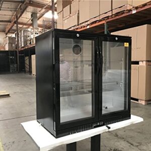 COOLER DEPOT Beer Back Bar Cooler 2 door 35 inch Commercial Refrigerator 35 inch Black Beverage Cooler Counter Height 35 Deg-46 DegF with 2 Glass Door