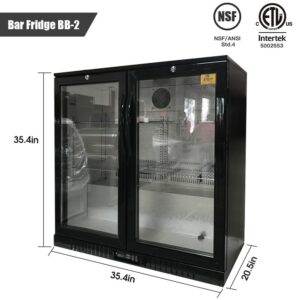 COOLER DEPOT Beer Back Bar Cooler 2 door 35 inch Commercial Refrigerator 35 inch Black Beverage Cooler Counter Height 35 Deg-46 DegF with 2 Glass Door