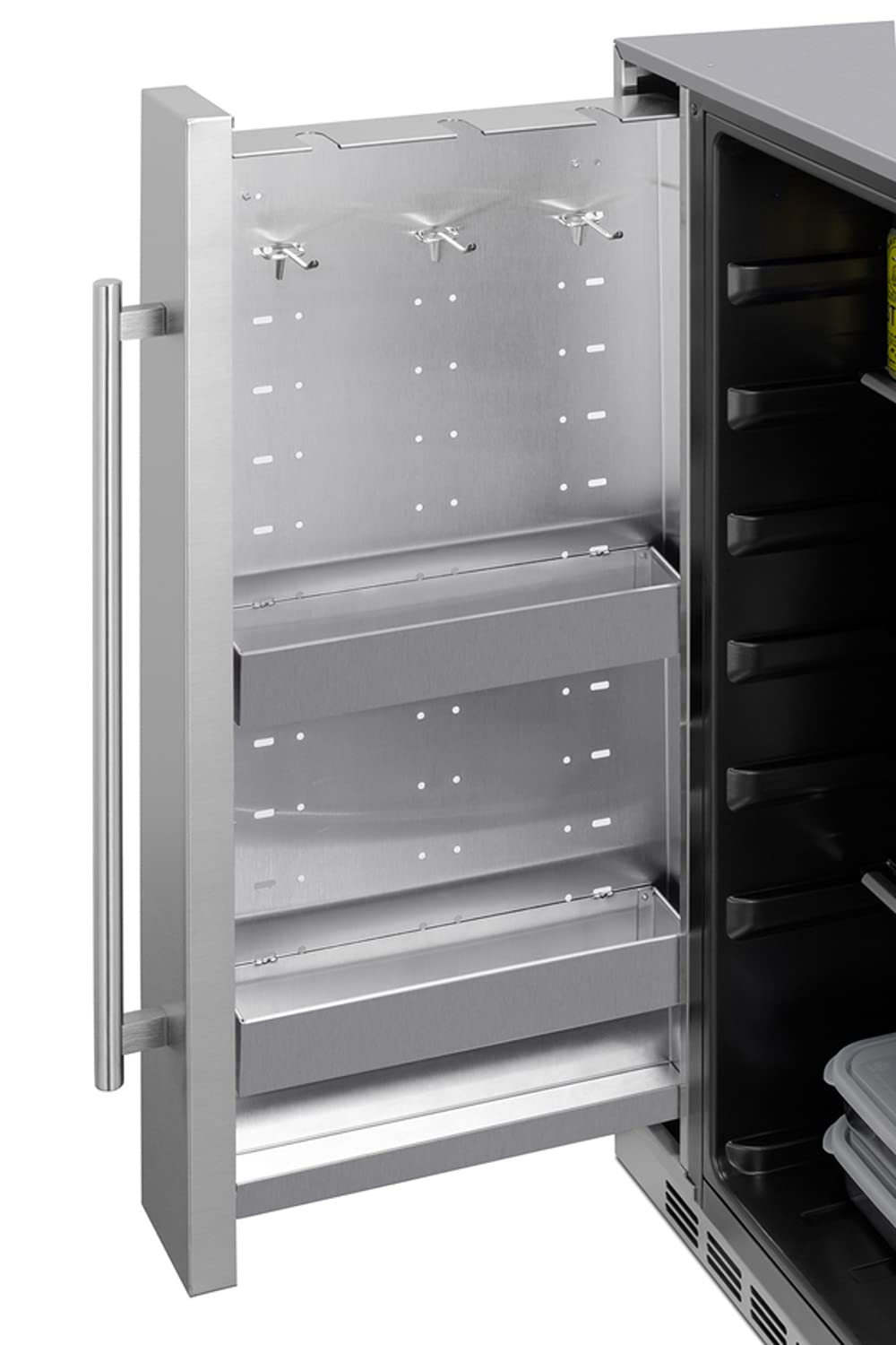 Summit Appliance SPR196OS24 24" Wide Built-In All-Refrigerator, Slide-out Storage Compartment, 17.25" Shallow Depth, Weatherproof Design, Stainless Steel Construction, 3.13 cu.ft Capacity