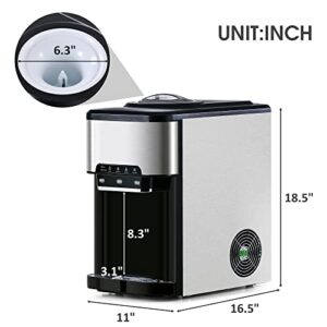 LEO11EE 3 in 1 Water Dispenser with Ice Maker Countertop, Portable Water Cooler, Quick 6 Mins Ice-Making, Hot & Cold Water and Ice, Top Loading or Bottleless, Stainless Steel