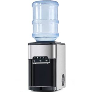 LEO11EE 3 in 1 Water Dispenser with Ice Maker Countertop, Portable Water Cooler, Quick 6 Mins Ice-Making, Hot & Cold Water and Ice, Top Loading or Bottleless, Stainless Steel