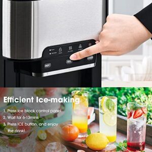 LEO11EE 3 in 1 Water Dispenser with Ice Maker Countertop, Portable Water Cooler, Quick 6 Mins Ice-Making, Hot & Cold Water and Ice, Top Loading or Bottleless, Stainless Steel