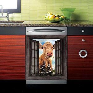 Tup Kitchen Dishwasher Sticker Farm Cow Panels,Window Flower Refrigerator Door Cover Sheet,Fridge Home Cabinet Decor Decals Appliances Stickers 23 Wx26 H inches, , 23 Wx26 H inches(Non Magnet),