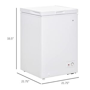 HOMCOM Compact Chest Freezer 3.5 Cubic Feet with Removable Basket, Mini Deep Freezer with Single Door 7 Temperature Setting, Drain Hole for Apartment, Kitchen, or Home Office, White