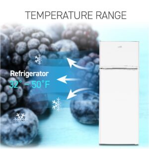 Commercial Cool CCR77LWW 7.7 Cu. Ft Freezer, Top Mount Fridge with Glass Shelves, Bottle Storage, Beverage Rack, Crisper Drawer Cover in White Refrigerator