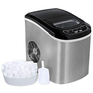 stainless steel compact counter top ice maker machine with self-cleaning- 2 size bullet shaped ice,9 cubes ready in 6-8 minutes,26lbs/24h-with ice scoop and basket for home/office