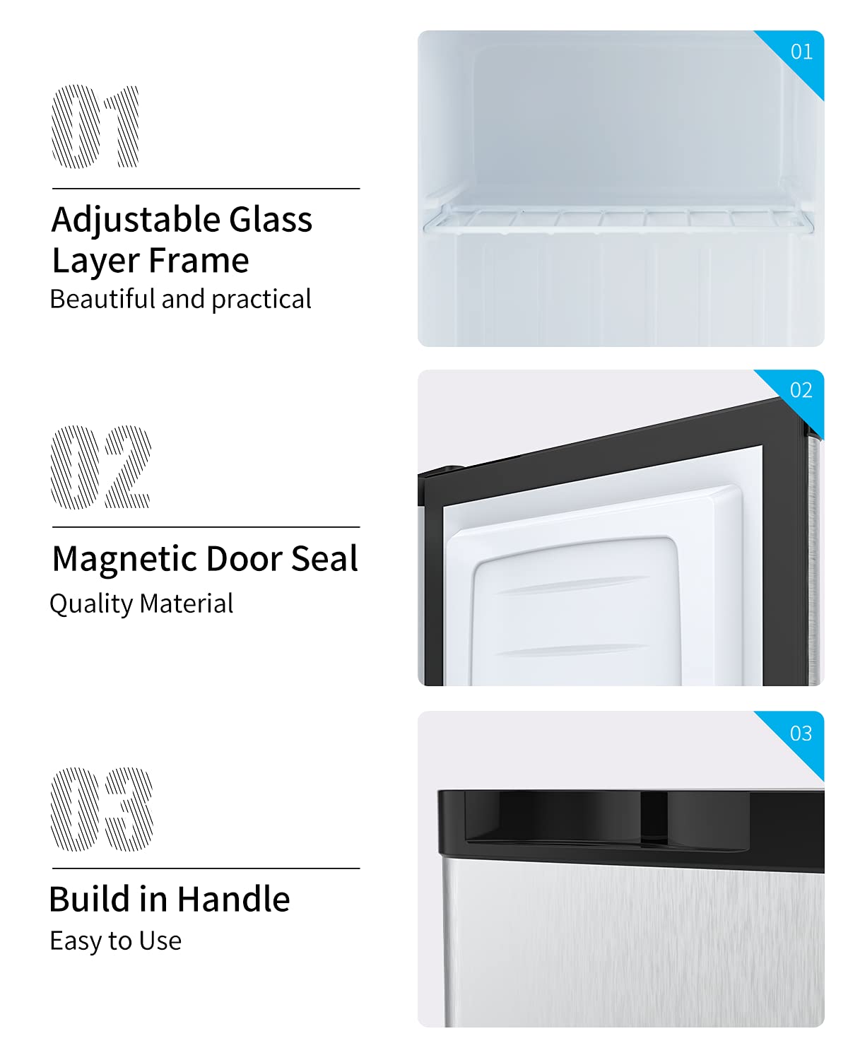 Compact Upright Freezer, Reversible Stainless Steel Door, Single Door, Adjustable Removable (Silver, 1.1 Cu. Ft.)