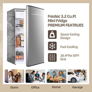 3.2 Cu.Ft Mini Fridge with Freezer, Single Door Small Refrigerator, 6 Settings Mechanical Thermostat, One-Touch Defrosting System, Energy Saving, Dorm Refrigerator