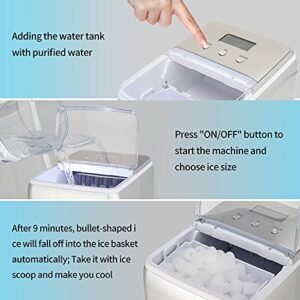 NA 120V 150W 44lbs/20kg/24h Ice Maker ABS Transparent Cover/Display Commercial/Home Silver