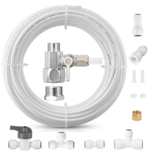 20 FT Premium Stainless Steel Braided Ice Maker Water Hose + 1/4 In O.D. 25 FT Water Tubing with Feed Water Adapter and Quick Fittings for RO Filter System,Refrigerator,Ice Maker